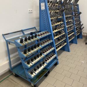 3x Racks with HSK 100 Toolholders/3 St. Regale mit HSK 100 Werkzeughhalter