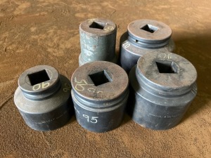 1x Steel Box with Assorted Sizes of USED Socket Wrench Adapters (19mm ~ 150mm)